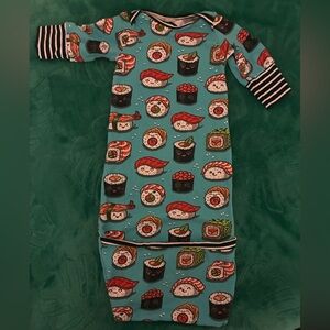 Precious handmade newborn sleep sack sushi print